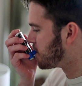 Cueto's redesigned inhaler is flat for easier storage and transport